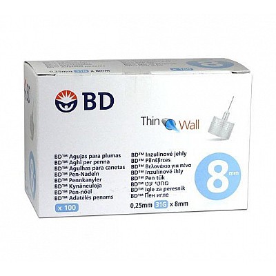 BD Micro-Fine + 8mm, Αποστειρωμένες βελόνες ινσουλίνης 31G 0,25 x 8mm