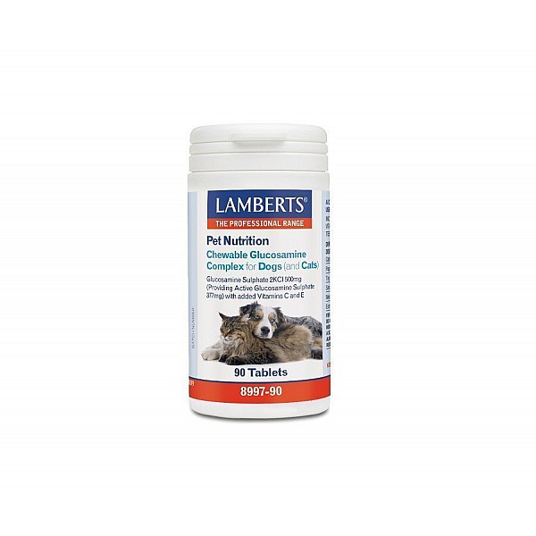 Lamberts Pet Nutrition Chewable Glucosamine Complex Cats & Dogs, Συμπληρωματική Ζωοτροφή( Για Τις Αρθρώσεις) για Σκύλους και Γάτες 90Τabs