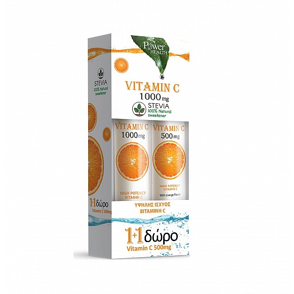 Power Health Vitamin C 1000mg με Στέβια 24 αναβράζοντα δισκία + Vitamin C 500mg Πορτοκάλι 20 αναβράζοντα δισκία