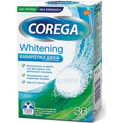 Corega Whitening Cleansing Denture Tablets, 36 Tablets