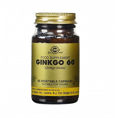 Solgar Ginkgo Biloba 60mg Συμπλήρωμα Διατροφής για Τόνωση & Ενίσχυση Μνήμης - Ιδανικό για Περιπτώσεις Γεροντικής Άνοιας, 60veg.caps