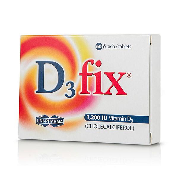 Uni-Pharma D3 Fix Βιταμίνη D3 για δυνάτά οστά και αρθρώσεις 1.200iu, 60 ταμπλέτες