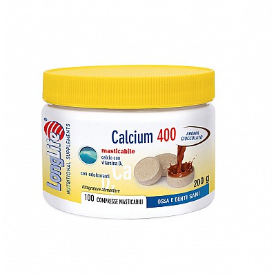 Long Life Calcium Chocolate Flavour 400mg, Ασβέστιο Με Βιταμίνη D3 & Κακάο, 100 chewable tablets