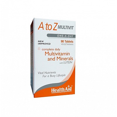 Health Aid A To Z Multivit Συμπλήρωμα Διατροφής Με Πολυβιταμίνες, Μέταλλα & Λουτεΐνη 90 Φυτικές Ταμπλέτες