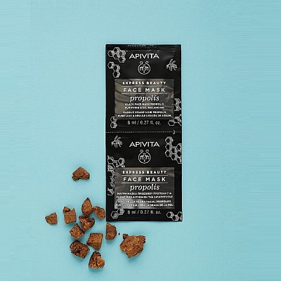 Apivita Propolis Black Face Mask Μαύρη Μάσκα Προσώπου με Πρόπολη για Βαθύ Καθαρισμό για Λιπαρές Επιδερμίδες, 2x8ml