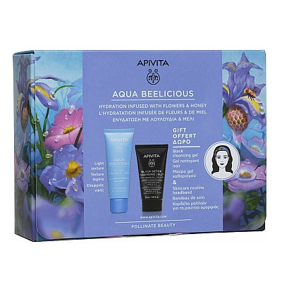 Apivita Set Aqua Beelicious Hydrating Gel - Cream Ελαφριάς Υφής 40ml + Δώρο Black Detox Cleansing Gel 50ml + Κορδέλα Μαλλιών 1τμχ