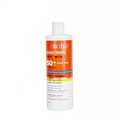Froika Sunscreen Dry Mist Αντηλιακό Διάφανο Μη λιπαρό για Ευαίσθητη & Μη Ανεκτική στον Ήλιο Επιδερμίδα SPF50+, 250ml