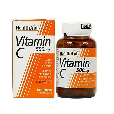 Health Aid Vitamin C 500mg Συμπλήρωμα Διατροφής για Τόνωση, Ενίσχυση Ανοσοποιητικού Συστήματος, 100chew.tabs