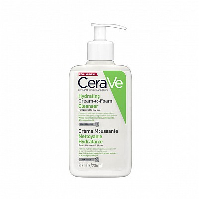Cerave Hydrating Cream-to-Foam Cleanser Normal to Dry Skin Αφρώδης Κρέμα Καθαρισμού Για Κανονικό & Ξηρό Δέρμα, 236ml