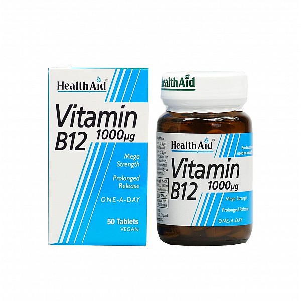 Health Aid Βιταμίνη B12 1000μg Cobalamin για την Καλή Λειτουργία του Νευρικού Συστήματος, 50tabs