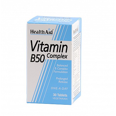 Health Aid Vitamin B 50 Complex Συμπλήρωμα Διατροφής για Ενίσχυση του Μεταβολισμού & την Υγεία του Νευρικού Συστήματος, 30tabs