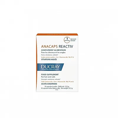 Ducray Anacaps Reactiv PROMO -15% Συμπλήρωμα Διατροφής για τα Μαλλιά & τα Νύχια - Οξείες Καταστάσεις, 30caps