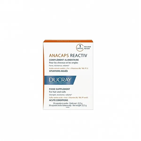 Ducray Anacaps Reactiv PROMO -15% Συμπλήρωμα Διατροφής για τα Μαλλιά & τα Νύχια - Οξείες Καταστάσεις, 30caps