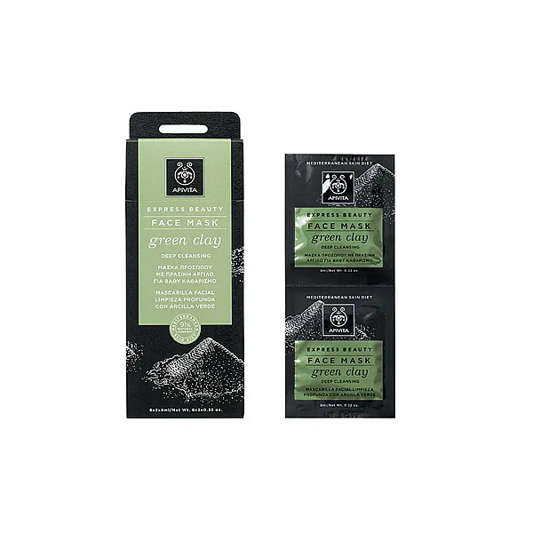 Apivita Green Clay Face Mask Express Beauty Μάσκα για Βαθύ Καθαρισμό προσώπου με πράσινη άργιλο, 2 x 8ml