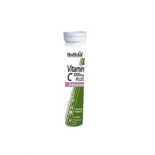 Health Aid Vitamin C 1000mg plus Echinacea - Lemon Αναβράζουσες Βιταμίνες C με Εχινάκεια & γεύση Λεμόνι, 20tabs