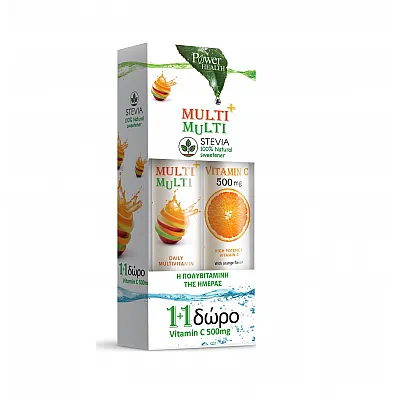 Power Health 1+1 FREE Multi + Multi with Stevia, 20 eff. tabs & Vitamin C 500mg, 20 eff. tabs