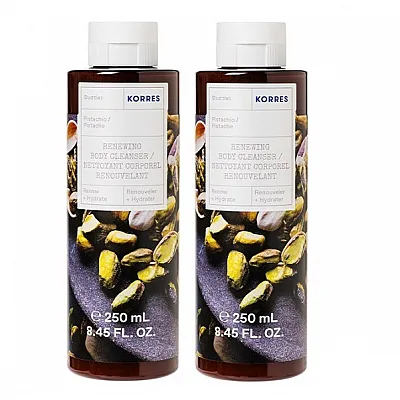 Korres 1+1 Δώρο Πακέτο Προσφοράς Renewing Body Cleanser Pistachio Αφρόλουτρο Gel Φυστίκι, 2x250ml