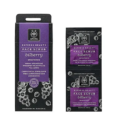 Apivita Bilberry Face Κρέμα Απολέπισης προσώπου με μύρτιλλο για Λάμψη, 2 x 8ml