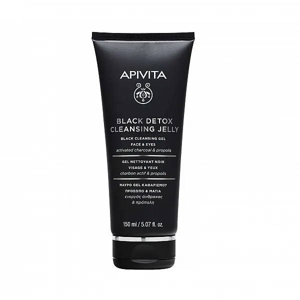 Apivita Cleansing Black Detox Cleansing Jelly Μαύρο Gel Καθαρισμού Ενεργός Άνθρακας & Προπόλη για Πρόσωπο & Μάτια, 150ml