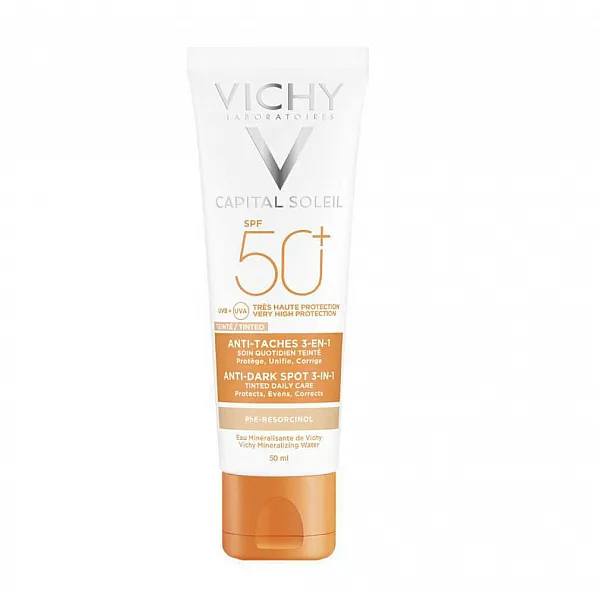 Vichy Capital Soleil Anti Dark Spot Tinted 3 in 1 SPF50+, Αντιηλιακή Προσώπου Κατά Των Κηλίδων Με Χρώμα & Μη Λιπαρή Υφή, 50ml