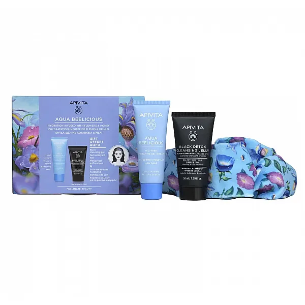 Apivita Set Aqua Beelicious Hydrating Gel - Cream Ελαφριάς Υφής 40ml + Δώρο Black Detox Cleansing Gel 50ml + Κορδέλα Μαλλιών 1τμχ