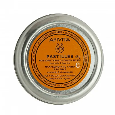 APIVITA Pastilles - Pastilles for Sore Throat and Cough Relief with liquorice & propolis,45gr