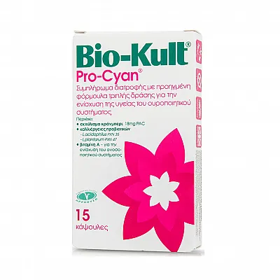 Bio-Kult Pro-Cyan Προηγμένη Φόρμουλα Προβιοτικών Τριπλής Δράσης για την Ενίσχυση της Υγείας του Ουροποιητικού Συστήματος, 15caps