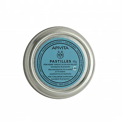 APIVITA Pastilles - Pastilles for Sore Throat and Cough Relief with eucalyptus & propolis,45gr