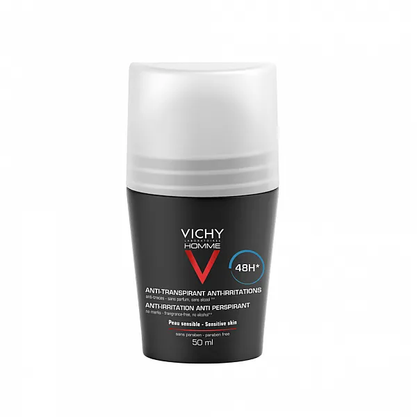 Vichy Homme 48h Deodorant Roll-on for Sensitive Skin Αποσμητικό για Ευαίσθητες Επιδερμίδες, 50ml