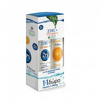 Power Of Nature Zinc & Vitamin C Stevia 20 effervescent tabs & Vitamin C 500mg 20 effervescent tabs lemon