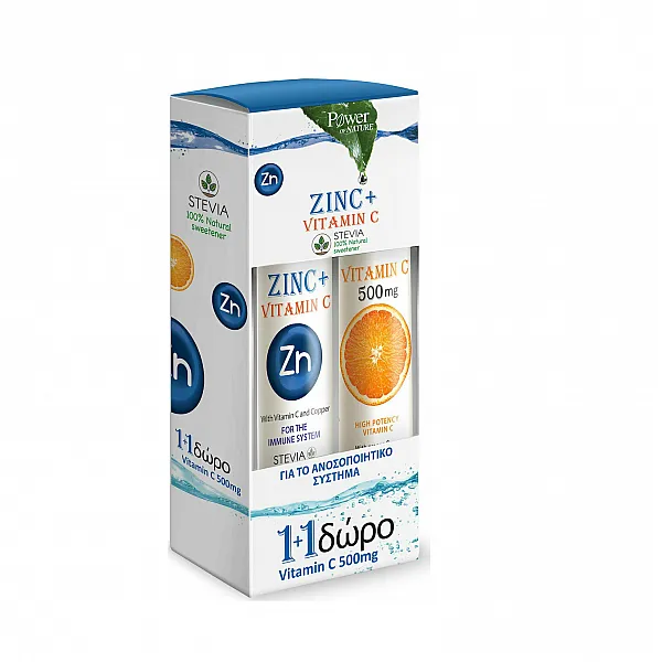 Power Health Zinc & Vitamin C Stevia 20 Αναβράζοντα Δισκία & Vitamin C 500mg 20 Αναβράζοντα Δισκία Λεμόνι