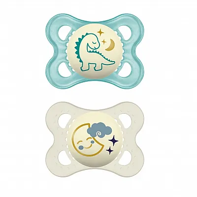 Mam Night Orthodontic Silicone Pacifier Light Blue / White 2-6 m 2pcs