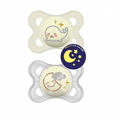Mam Night Silicone Orthodontic Pacifier 2-6m, 2 pieces