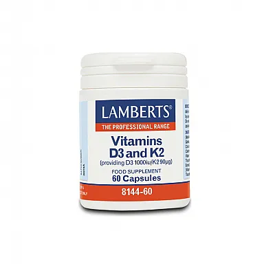 Lamberts - Vitamin D3 1000iu + K2 (90mg) Συμβάλλουν στην Υγεία του Καρδιαγγειακού και του Μυοσκελετικού Συστήματος - 60caps