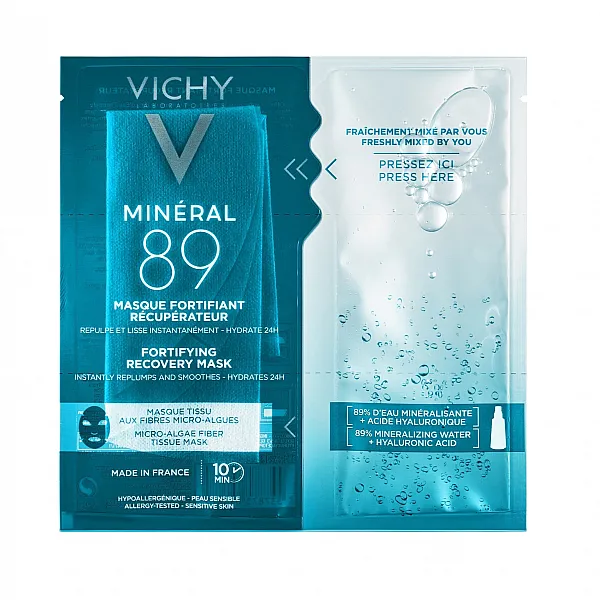 Vichy Mineral 89 Fortifying Instant Recovery Mask, Μάσκα Ενδυνάμωσης & Επανόρθωσης Με Ιαματικό Μεταλλικό Νερό & Υαλουρονικό Οξύ, 29g