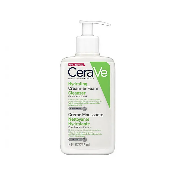 Cerave Hydrating Cream-to-Foam Cleanser Normal to Dry Skin Αφρώδης Κρέμα Καθαρισμού Για Κανονικό & Ξηρό Δέρμα, 236ml