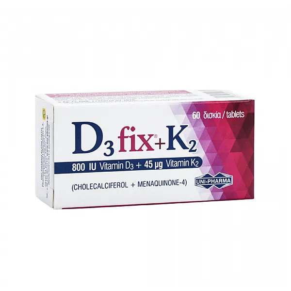 Unipharma D3 Fix 800iu + K2 45mcg Συμπλήρωμα Διατροφής, 60tabs