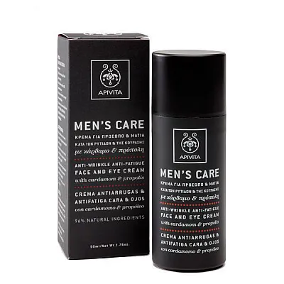 APIVITA MEN'S CARE Anti-Wrinkle, Anti-Fatigue Face and Eye Cream with Cardamom & Propolis, 50ml.
