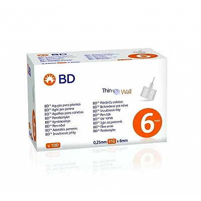 BD Thin Wall Αποστειρωμένες Βελόνες για Πένες Ινσουλίνης 31GX6MM 100 Tμχ