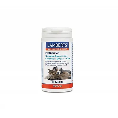 Lamberts Pet Nutrition Chewable Glucosamine Complex Cats & Dogs, Συμπληρωματική Ζωοτροφή( Για Τις Αρθρώσεις) για Σκύλους και Γάτες 90Τabs