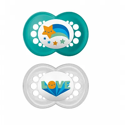 Mam Original Silicone Orthodontic Pacifier Code 150S from 6-16 Months 2 Pieces, Green Silver