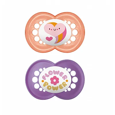 Mam Original Silicone Orthodontic Pacifier Code 150S from 6-16 Months 2 Pieces, Orange-Mauve 