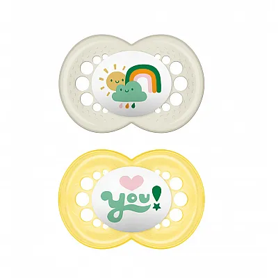 Mam Original Silicone Orthodontic Pacifier Code 150S from 6-16 Months 2 Pieces, White-Gold