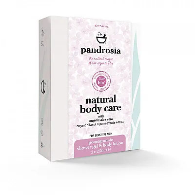 Pandrosia Natural shower gel + Natural body lotion with organic aloe, organic olive oil & omegranate extract 2x250ml