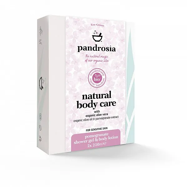 Pandrosia Natural shower gel + Natural body lotion with organic aloe, organic olive oil & omegranate extract 2x250ml