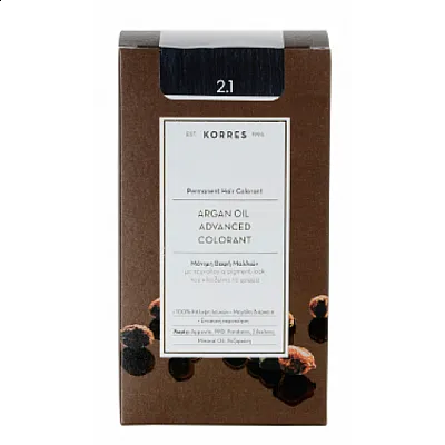 Korres Argan Oil Advanced Colorant Μόνιμη Βαφή Μαλλιών 2.1 Μαύρο Μπλέ 50ml